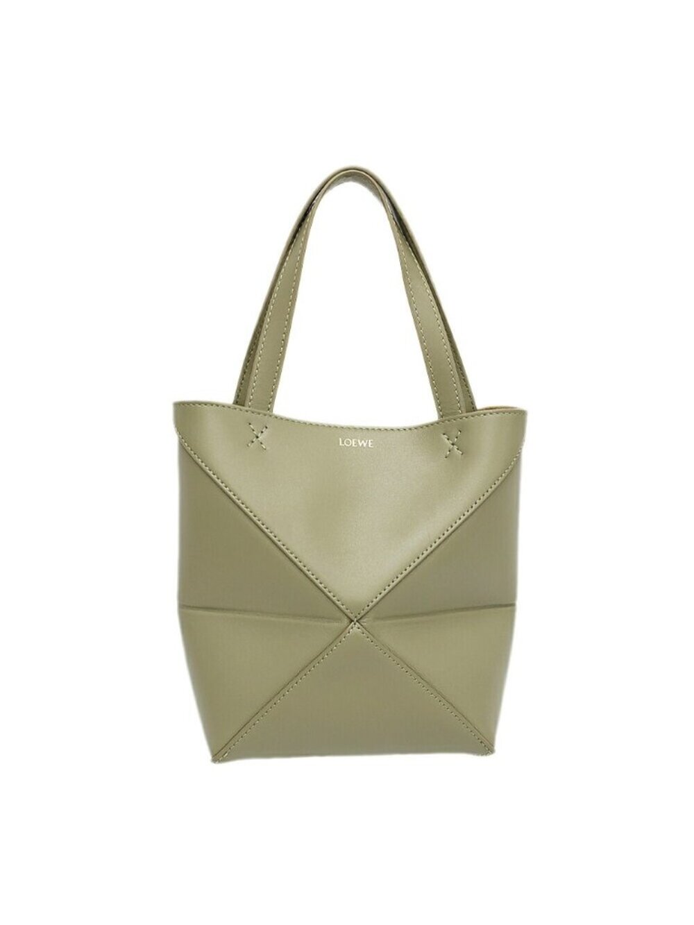 Loewe Puzzle Fold Tote Mini 2-Way Shoulder Bag Khaki Green Leather